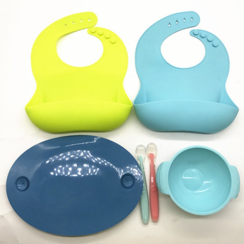 Siliconen integrerade ovala smiley- plattor Silicone Baby Bib barns leende